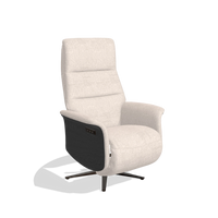 Recliner Atlas 6685 in Venga 102 fabric (light grey), black wood side panels, espresso metal base, angled view