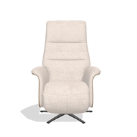 Recliner Atlas 6685 in Venga 102 fabric (light grey), natural wood side panels, black metal base, front view