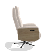 Recliner Atlas 6685 in Venga 102 fabric (light grey), natural wood side panels, black metal base, side view