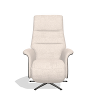 Recliner Atlas 6685 in Venga 102 fabric (light grey), tobacco wood side panels, black metal base, front view