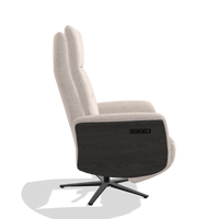 Recliner Atlas 6685 in Venga 102 fabric (light grey), tobacco wood side panels, black metal base, side view