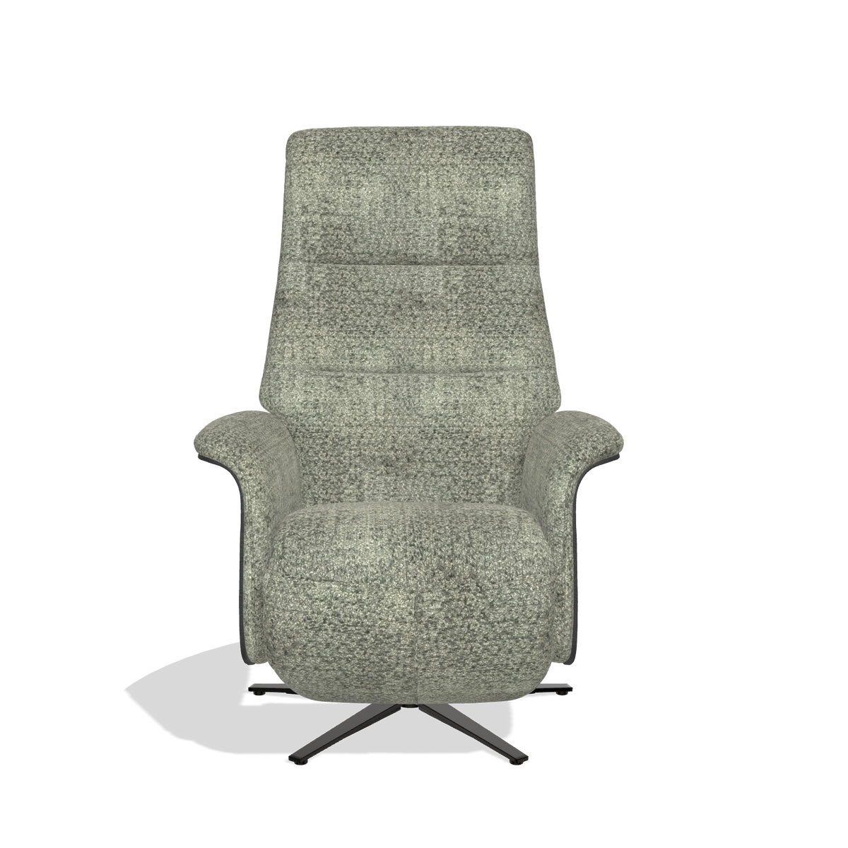 Recliner Atlas 6685 in Venga 156 fabric (taupe), black wood side panels, black metal base, front view