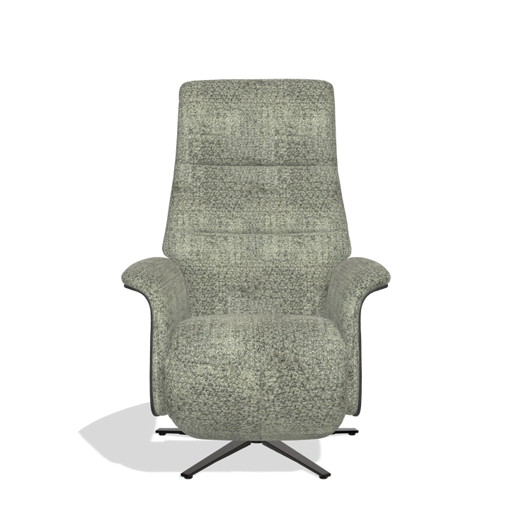 Recliner Atlas 6685 in Venga 156 fabric (taupe), black wood side panels, black metal base, front view