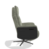 Recliner Atlas 6685 in Venga 156 fabric (taupe), black wood side panels, black metal base, side view