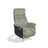 Recliner Atlas 6685 in Venga 156 fabric (taupe), black wood side panels, champagne metal base, angled view