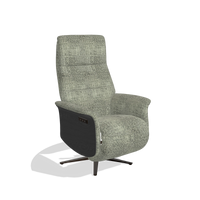 Recliner Atlas 6685 in Venga 156 fabric (taupe), black wood side panels, espresso metal base, angled view
