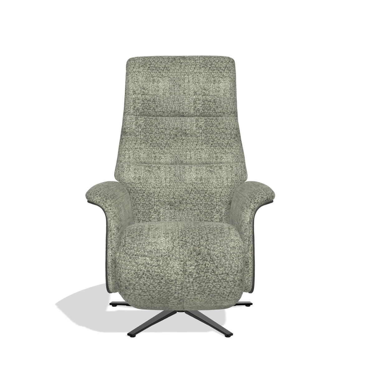 Recliner Atlas 6685 in Venga 156 fabric (taupe), tobacco wood side panels, black metal base, front view