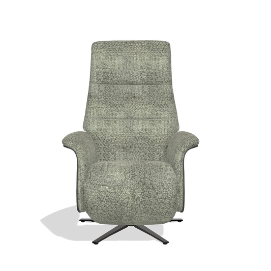 Sillón reclinable Atlas 6685 en tela Venga 156 (topo), paneles laterales de madera en tabaco, base metálica en negro, vista frontal
