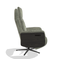 Recliner Atlas 6685 in Venga 156 fabric (taupe), tobacco wood side panels, black metal base, side view