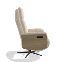 Recliner Atlas 6685 in Venga 214 fabric (light grey), natural wood side panels, black metal base, side view
