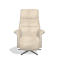 Recliner Atlas 6685 in Venga 214 fabric (light grey), walnut wood side panels, black metal base, front view