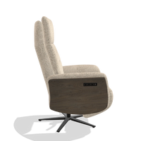 Recliner Atlas 6685 in Venga 214 fabric (light grey), walnut wood side panels, black metal base, side view