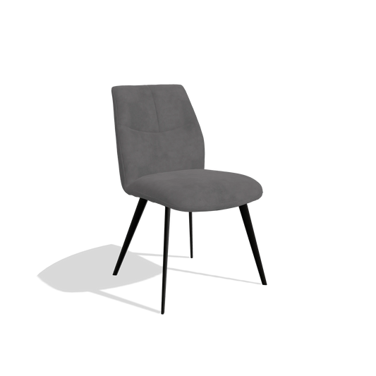 Silla de comedor sin reposabrazos Bari 6405 en tela Adore 180 (gris oscuro), patas en negro, vista en ángulo