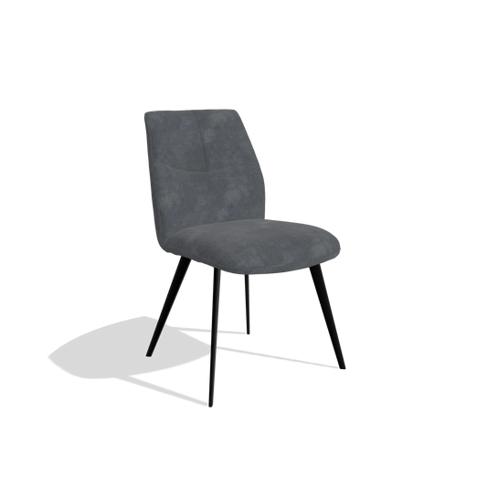 Silla de comedor sin reposabrazos Bari 6405 en tela Adore 56 (antracita), patas en negro, vista en ángulo