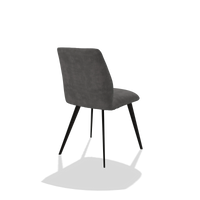 Silla de comedor sin reposabrazos Bari 6405 en tela Adore 68 (gris oscuro), patas en negro, vista trasera en ángulo