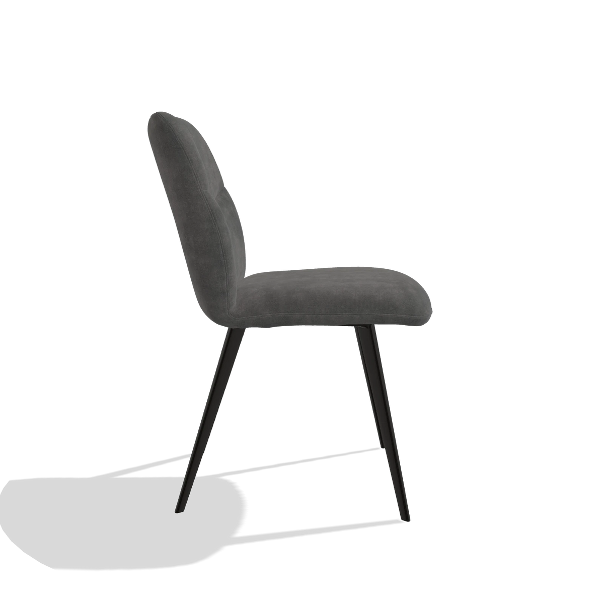 Silla de comedor sin reposabrazos Bari 6405 en tela Adore 68 (gris oscuro), patas en negro, vista lateral