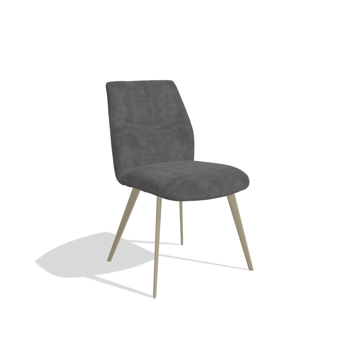 Silla de comedor sin reposabrazos Bari 6405 en tela Adore 68 (gris oscuro), patas en champán, vista en ángulo