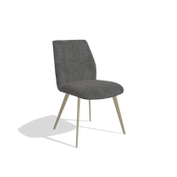 Silla de comedor sin reposabrazos Bari 6405 en tela Adore 68 (gris oscuro), patas en champán, vista en ángulo