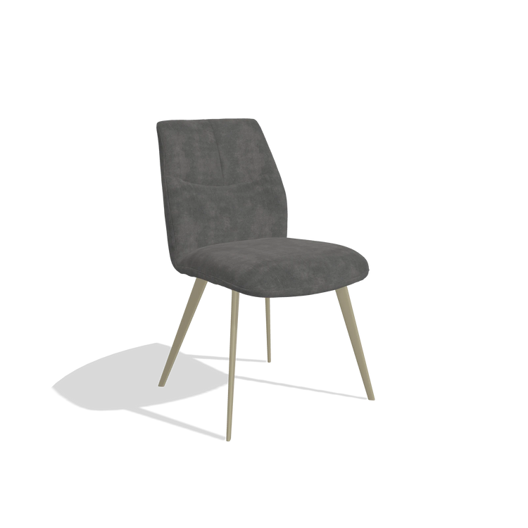 Silla de comedor sin reposabrazos Bari 6405 en tela Adore 68 (gris oscuro), patas en champán, vista en ángulo