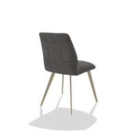 Silla de comedor sin reposabrazos Bari 6405 en tela Adore 68 (gris oscuro), patas en champán, vista trasera en ángulo
