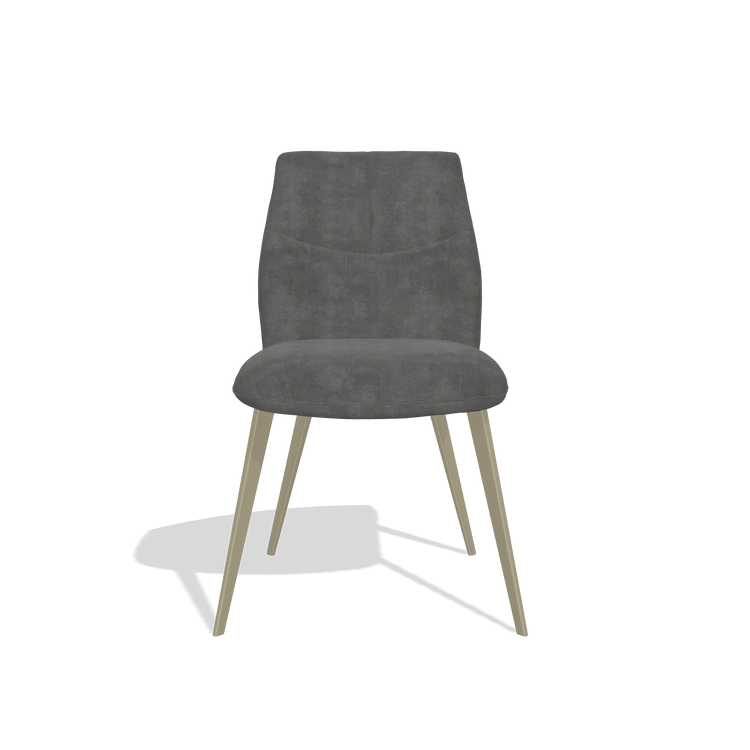 Silla de comedor sin reposabrazos Bari 6405 en tela Adore 68 (gris oscuro), patas en champán, vista frontal