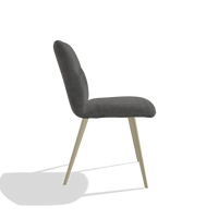 Silla de comedor sin reposabrazos Bari 6405 en tela Adore 68 (gris oscuro), patas en champán, vista lateral