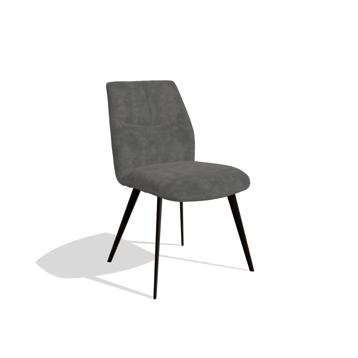 Silla de comedor sin reposabrazos Bari 6405 en tela Adore 68 (gris oscuro), patas en espresso, vista en ángulo