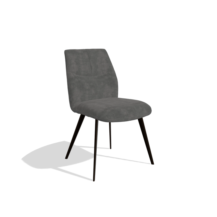 Silla de comedor sin reposabrazos Bari 6405 en tela Adore 68 (gris oscuro), patas en espresso, vista en ángulo