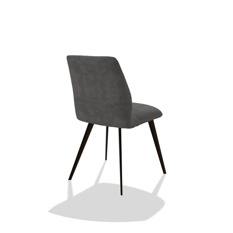 Silla de comedor sin reposabrazos Bari 6405 en tela Adore 68 (gris oscuro), patas en espresso, vista trasera en ángulo