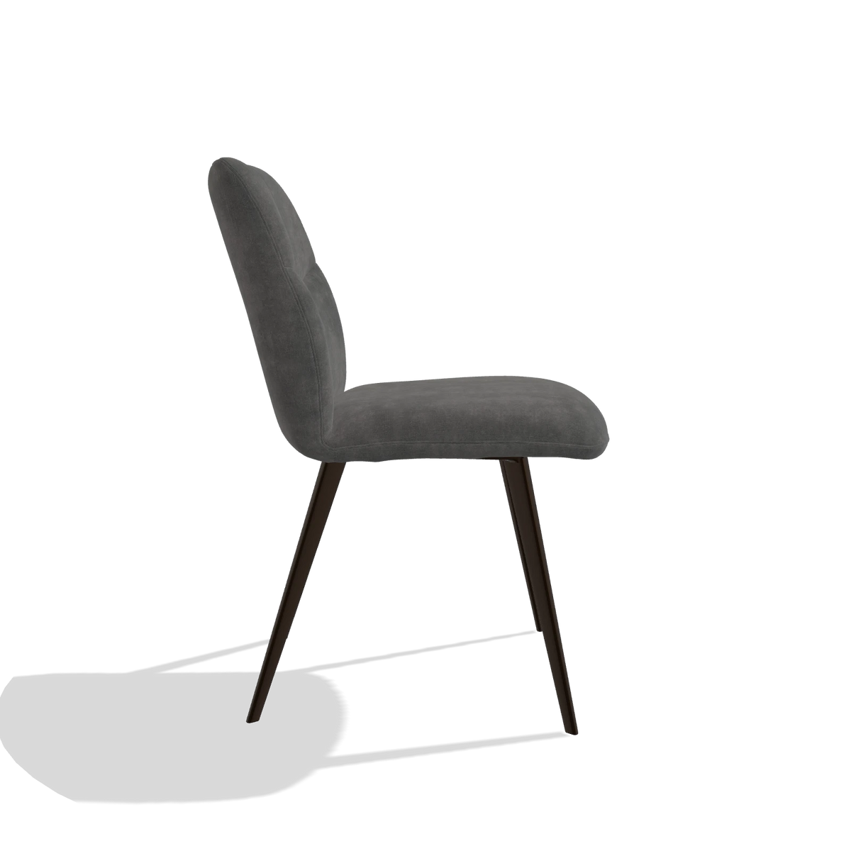 Silla de comedor sin reposabrazos Bari 6405 en tela Adore 68 (gris oscuro), patas en espresso, vista lateral