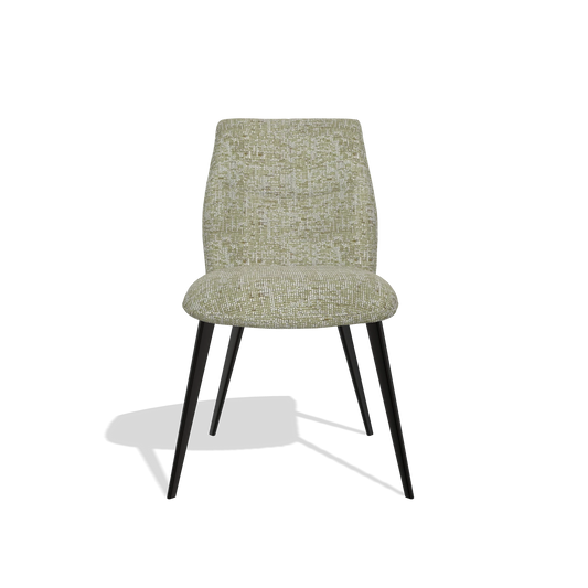 Silla de comedor sin reposabrazos Bari 6405 en tela Be Fine 429 (verde salvia), patas en negro, vista frontal