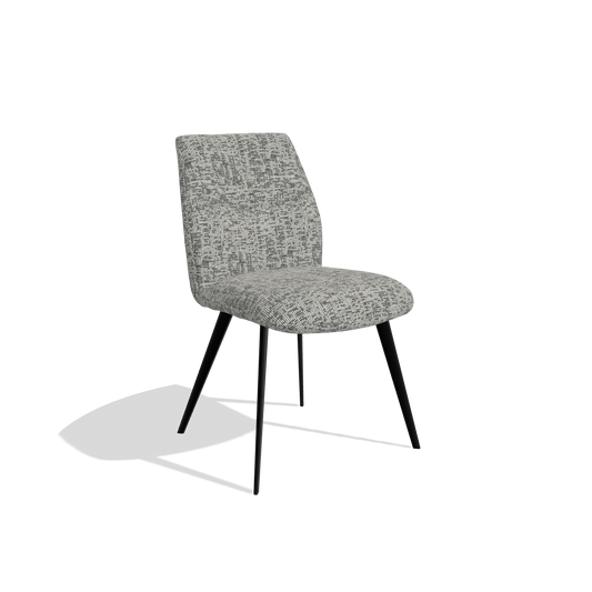 Silla de comedor sin reposabrazos Bari 6405 en tela Be Fine 45 (topo), patas en negro, vista en ángulo