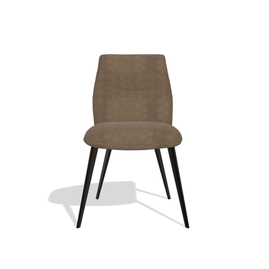 Silla de comedor sin reposabrazos Bari 6405 en tela Bull 15 (marrón), patas en negro, vista frontal