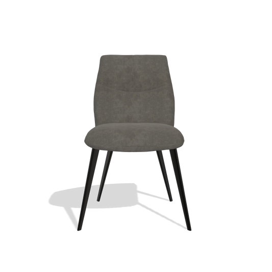 Silla de comedor sin reposabrazos Bari 6405 en tela Bull 18 (gris oscuro), patas en negro, vista frontal