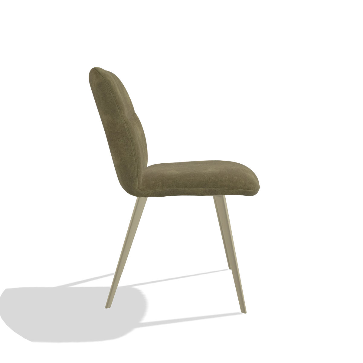 Armless Dining Chair Bari 6405 in Bull 59 fabric (olive), champagne legs, side view