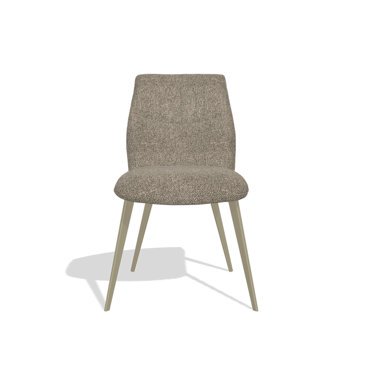 Silla de comedor sin reposabrazos Bari 6405 en tela Cayenne 55 (topo), patas en champán, vista frontal