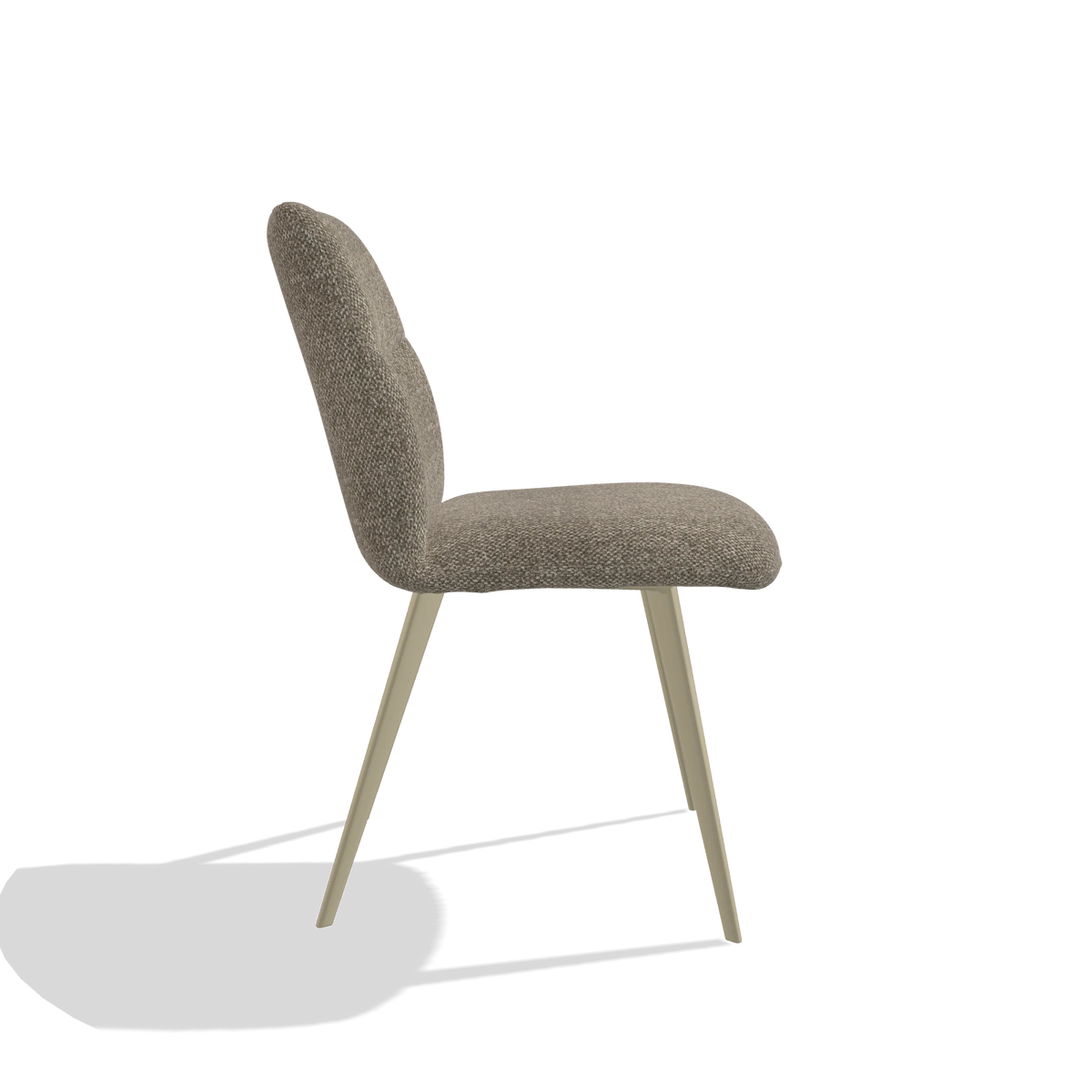 Silla de comedor sin reposabrazos Bari 6405 en tela Cayenne 55 (topo), patas en champán, vista lateral
