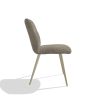 Silla de comedor sin reposabrazos Bari 6405 en tela Cayenne 55 (topo), patas en champán, vista lateral