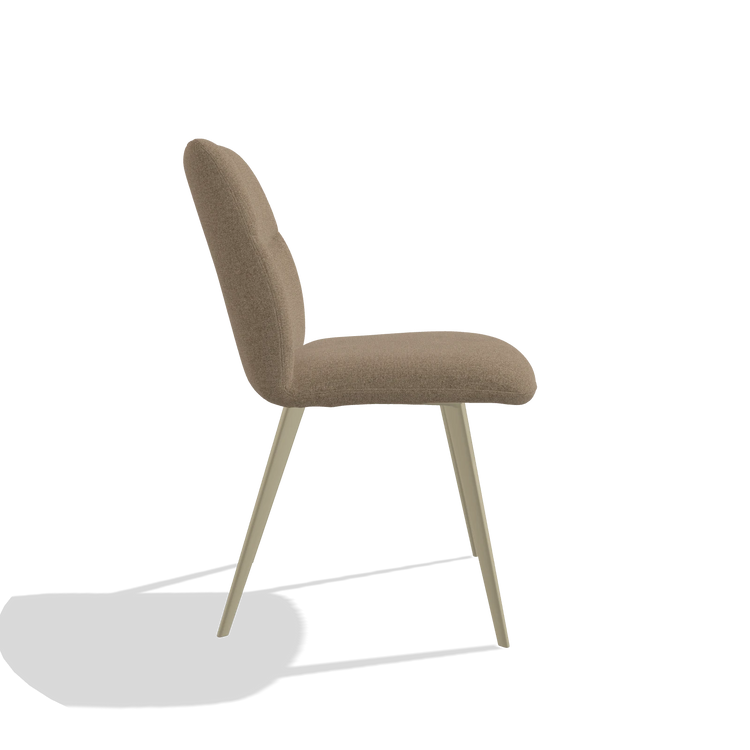 Armless Dining Chair Bari 6405 in Glory 13 fabric (taupe), champagne legs, side view