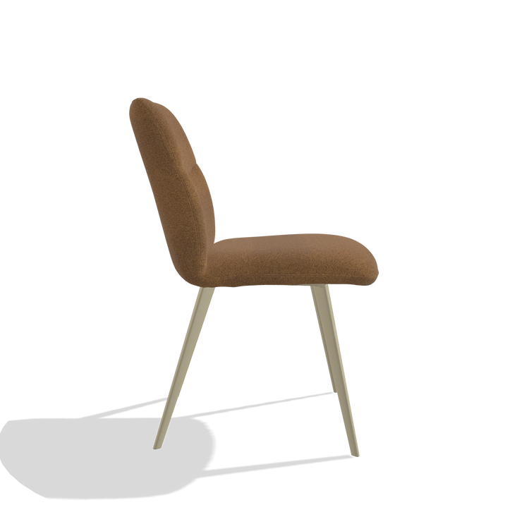 Armless Dining Chair Bari 6405 in Glory 16 fabric (brown), champagne legs, side view