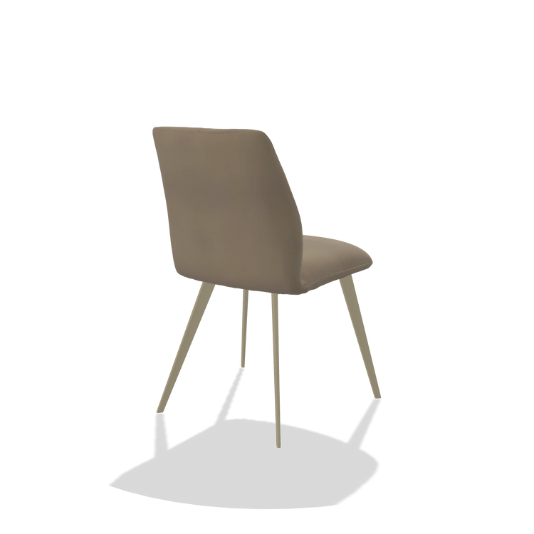 Sedia da pranzo senza braccioli Bari 6405 in Pelle A824 (verde salvia), gambe in champagne, vista posteriore angolata