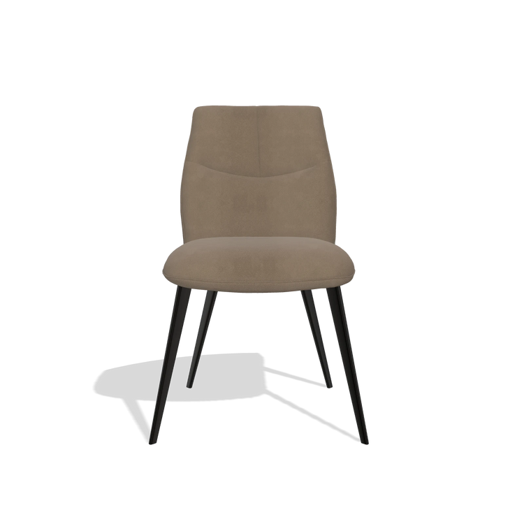 Silla de comedor sin reposabrazos Bari 6405 en Piel B402 (topo), patas en negro, vista frontal