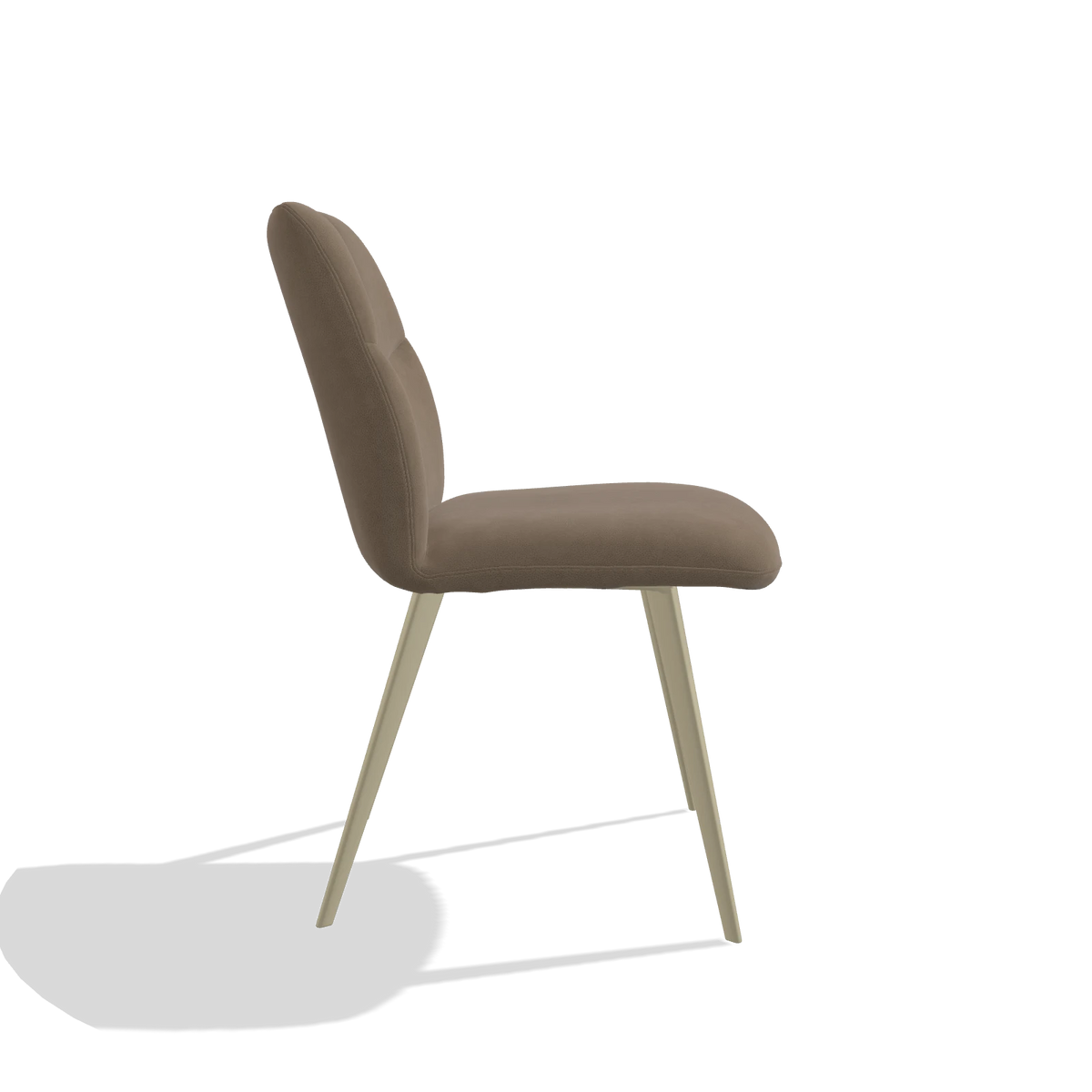 Silla de comedor sin reposabrazos Bari 6405 en Piel B402 (topo), patas en champán, vista lateral