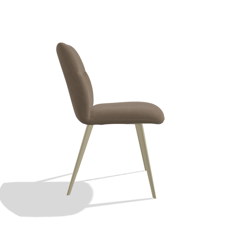 Silla de comedor sin reposabrazos Bari 6405 en Piel B402 (topo), patas en champán, vista lateral