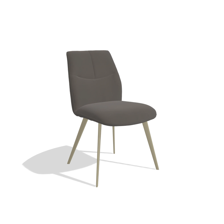 Sedia da pranzo senza braccioli Bari 6405 in Pelle B918 (grigio scuro), gambe in champagne, vista angolata