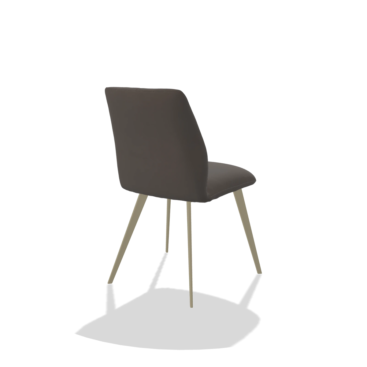 Sedia da pranzo senza braccioli Bari 6405 in Pelle B918 (grigio scuro), gambe in champagne, vista posteriore angolata