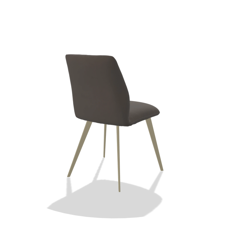 Sedia da pranzo senza braccioli Bari 6405 in Pelle B918 (grigio scuro), gambe in champagne, vista posteriore angolata