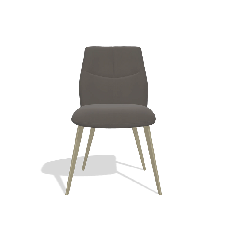 Sedia da pranzo senza braccioli Bari 6405 in Pelle B918 (grigio scuro), gambe in champagne, vista frontale