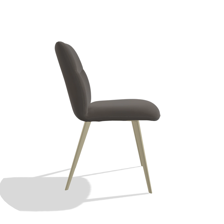 Sedia da pranzo senza braccioli Bari 6405 in Pelle B918 (grigio scuro), gambe in champagne, vista laterale