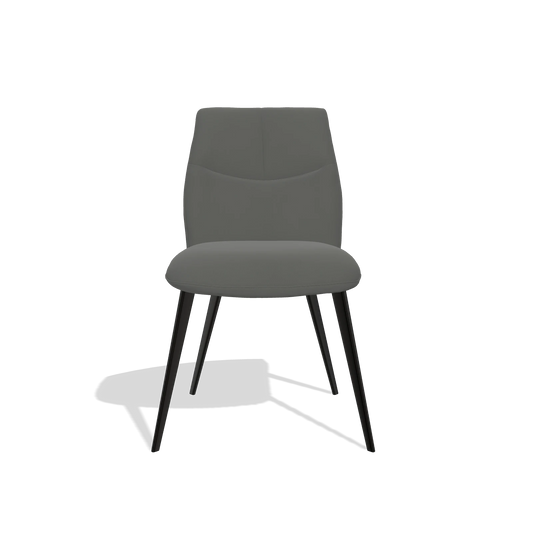 Silla de comedor sin reposabrazos Bari 6405 en Piel B945 (gris oscuro), patas en negro, vista frontal